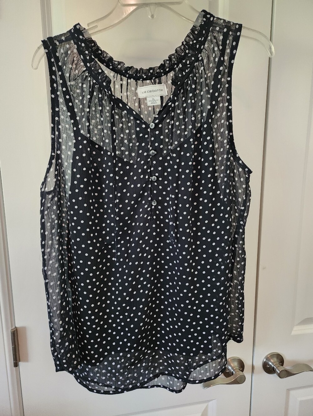 Liz Claiborne Black and White Polka Dot Sleeveless Blouse